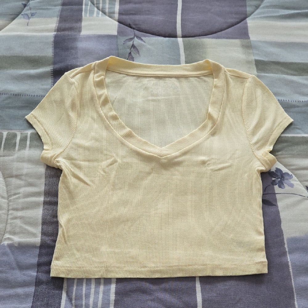 Cream V-Neck Ribbed Women's Top